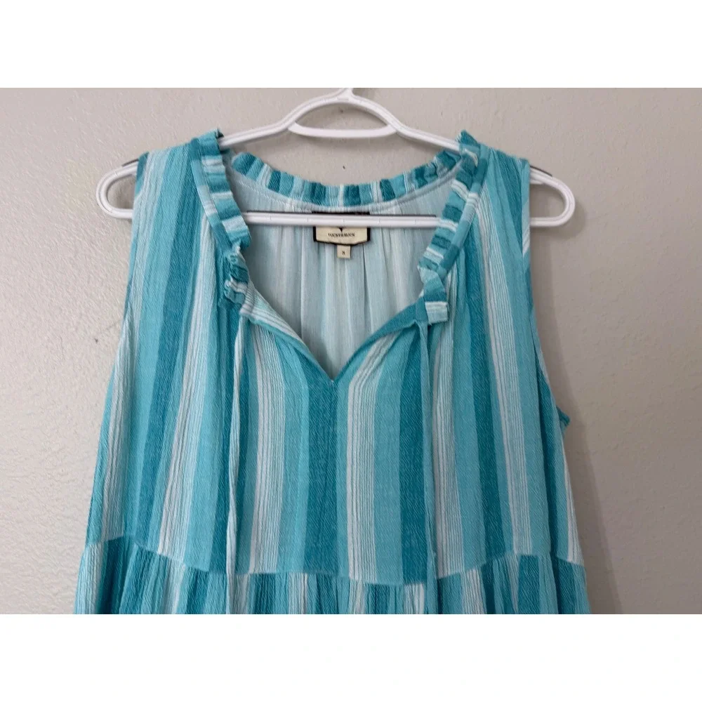 Tuckernuck Teal White Striped Cotton Tiered Maxi Dress Sleeveless Small